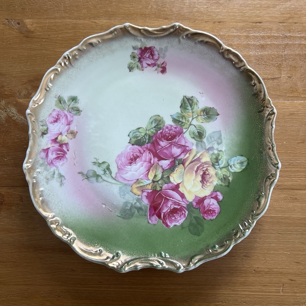Vintage Dresden Rose Wheelock Germany Plate Hand Painted Roses 12" Shabby Chic